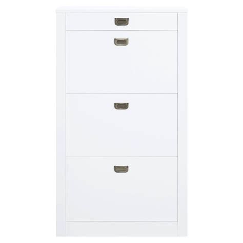 Bowery Hill Contemporary Shoe Cabinet in White High Gloss Finish